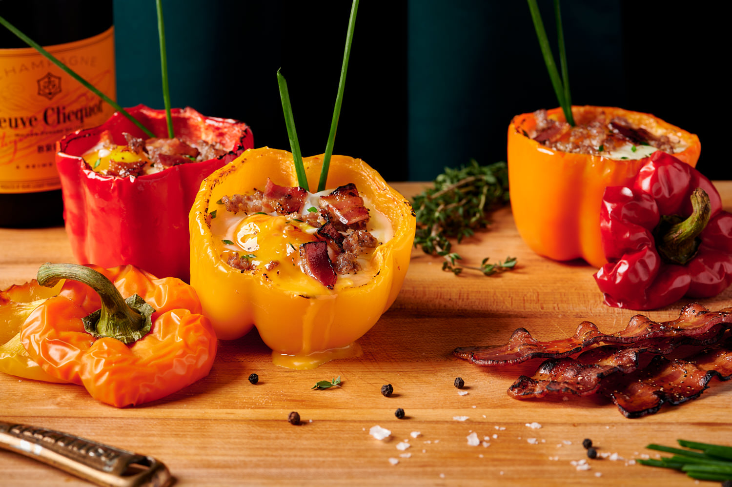 Editorial Cookbook Food Photography of Style Eggs in Bell Peppers