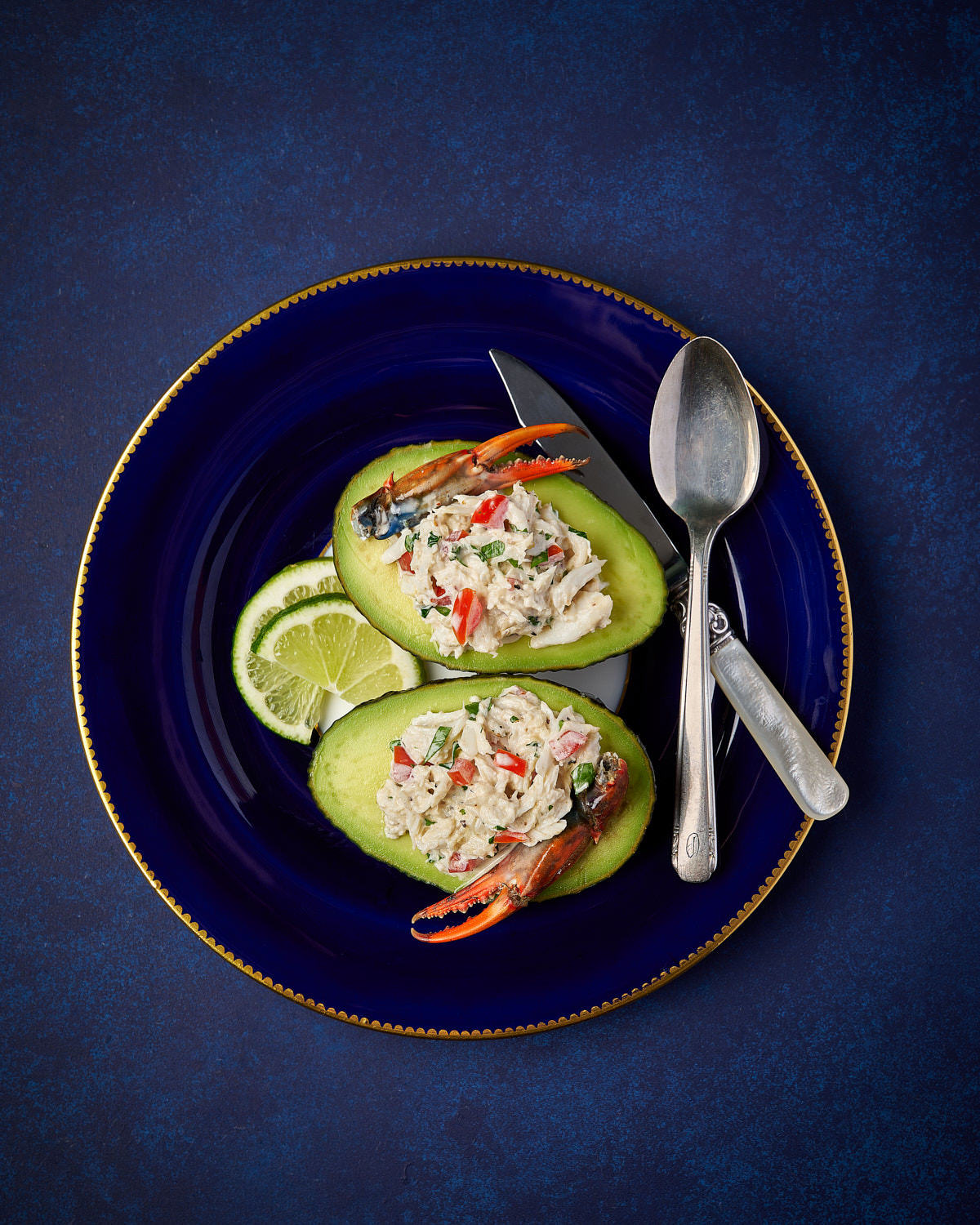 Editorial Cookbook Food Photography of Alligator Pear Stuffed with Crabmeat