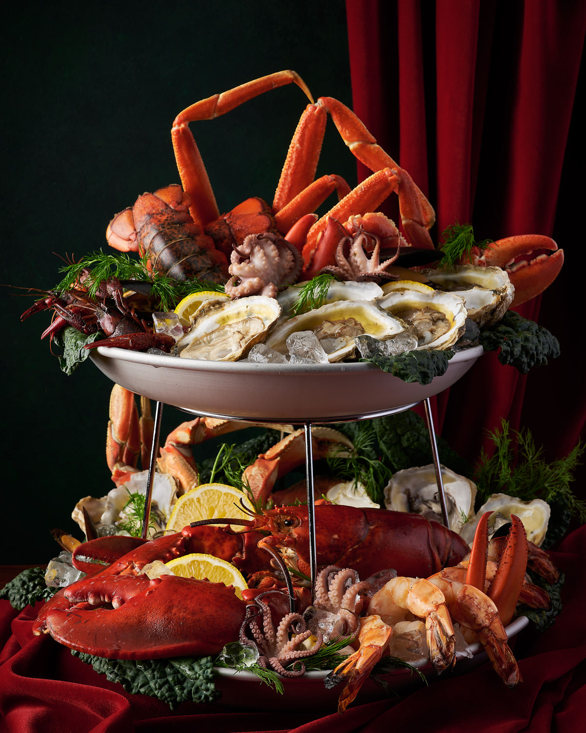 Editorial Food Photography of Delmonico's Seafood Tower